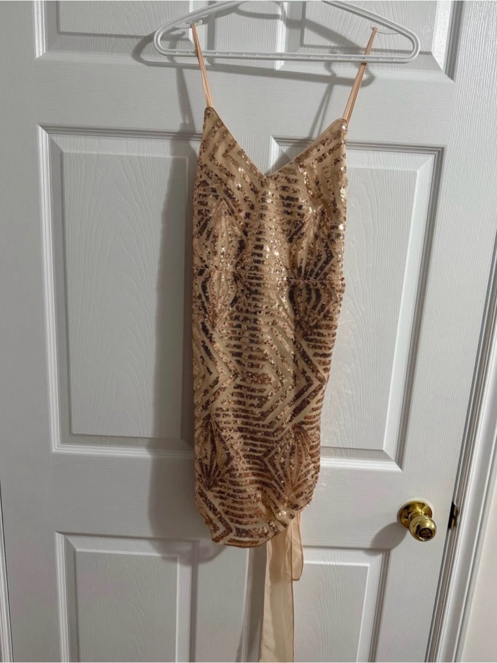Lulu's Champagne Sequin V-Neck Mini Dress
